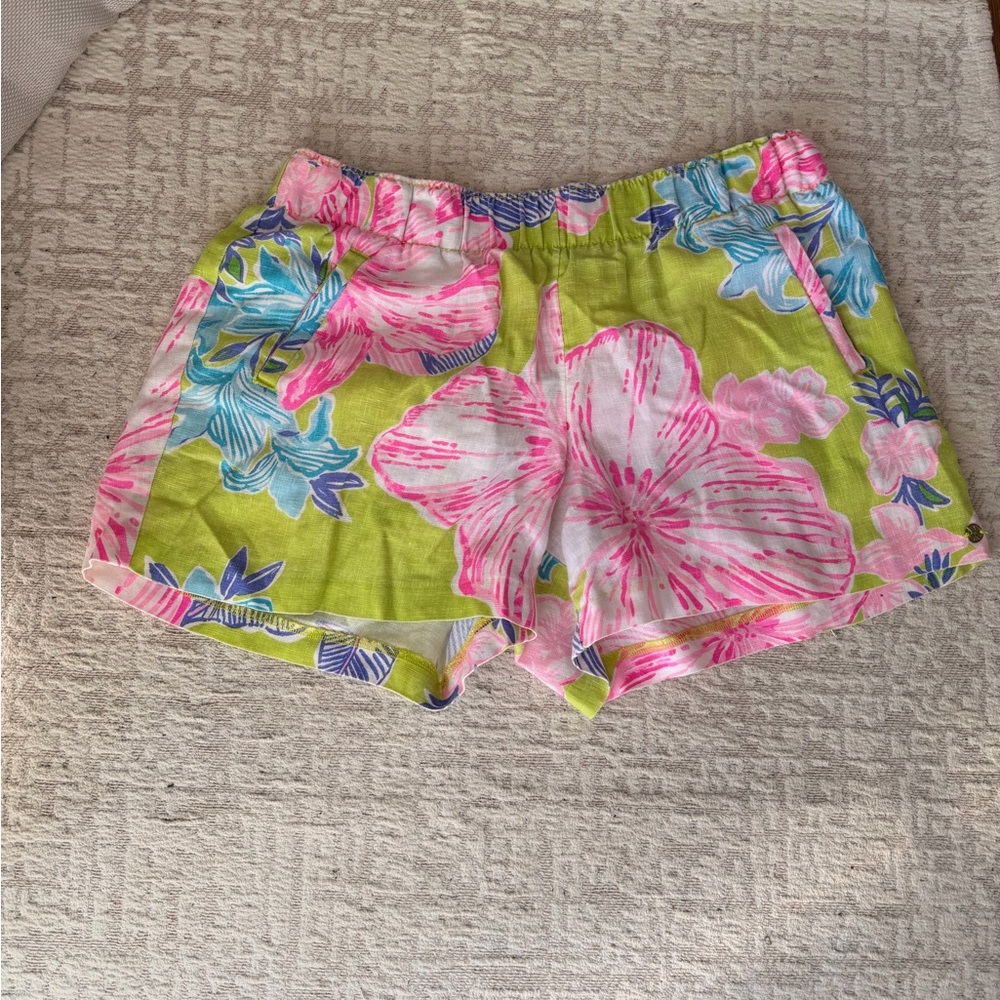 HTF Med Lilly Pulitzer Matcha Green BOHO BABE LILO SHORTS 100% Linen Pull-On